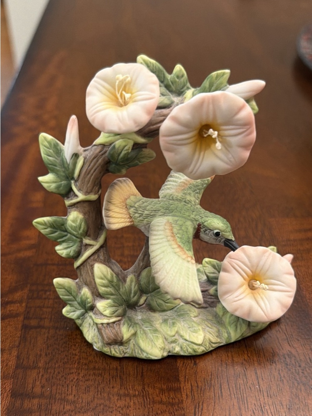 Hand-Painted Green Hummingbird Floral Figurine